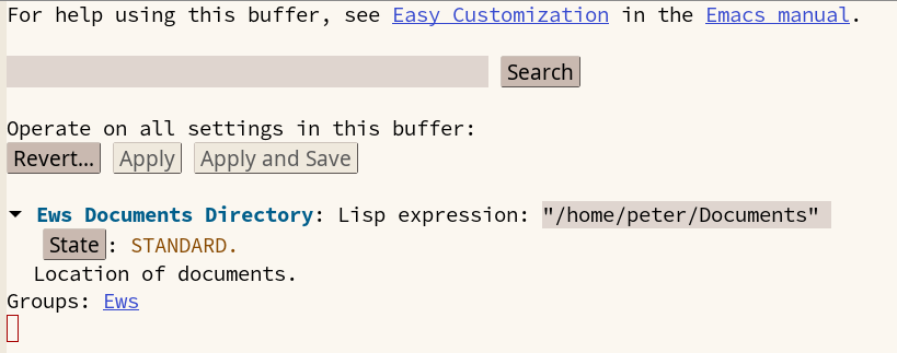 Emacs customisation screen Emacs customisation screen