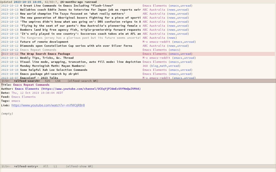 Emacs Elfeed screendump Emacs Elfeed screendump