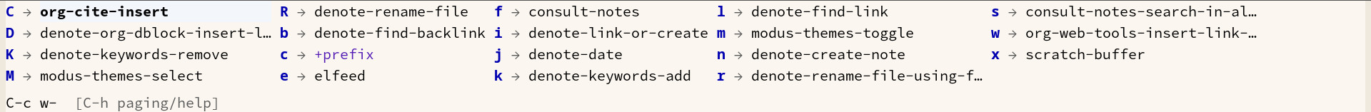 Which-Key popup window for Emacs Writing Studio Which-Key popup window for Emacs Writing Studio