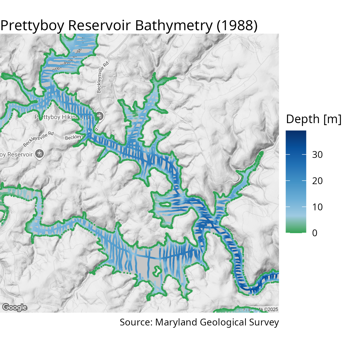 Prettyboy bathymetry on Google map tile